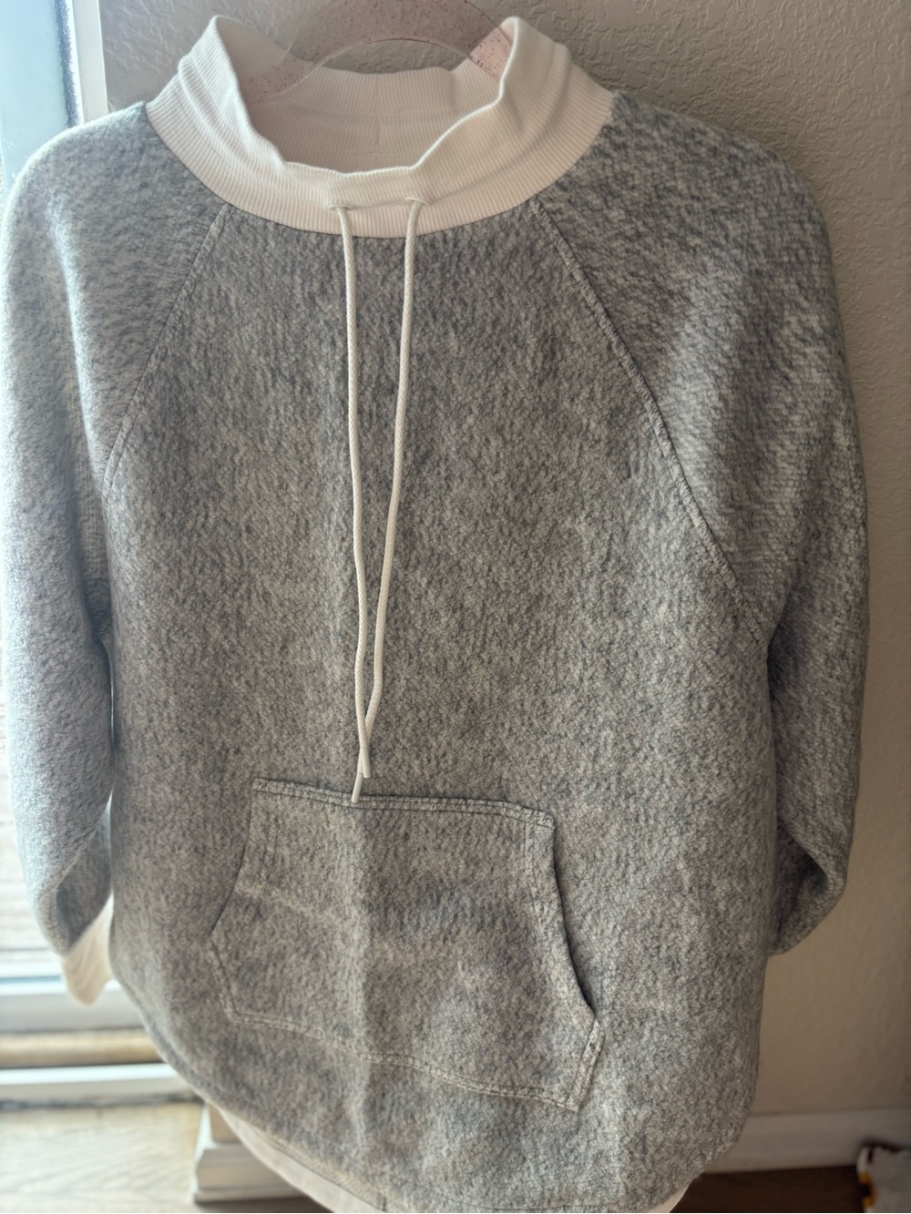 Lou & Grey Gray Pullover Sweater with Cream Funnel Neck